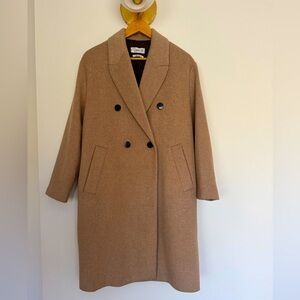 Mango - Tan Double-Breasted Women's Coat - Size Medium